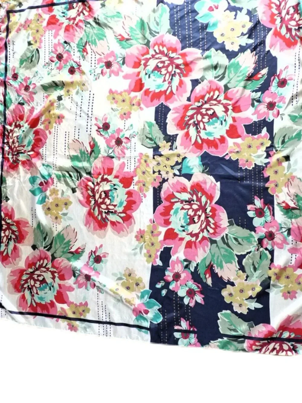 Johnny Was floral silk scarf with tassels